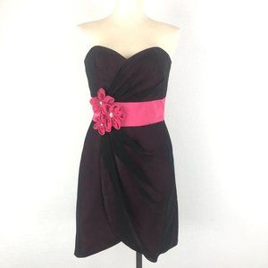 Pretty Maids Black Magenta Strapless Dress Sz 8